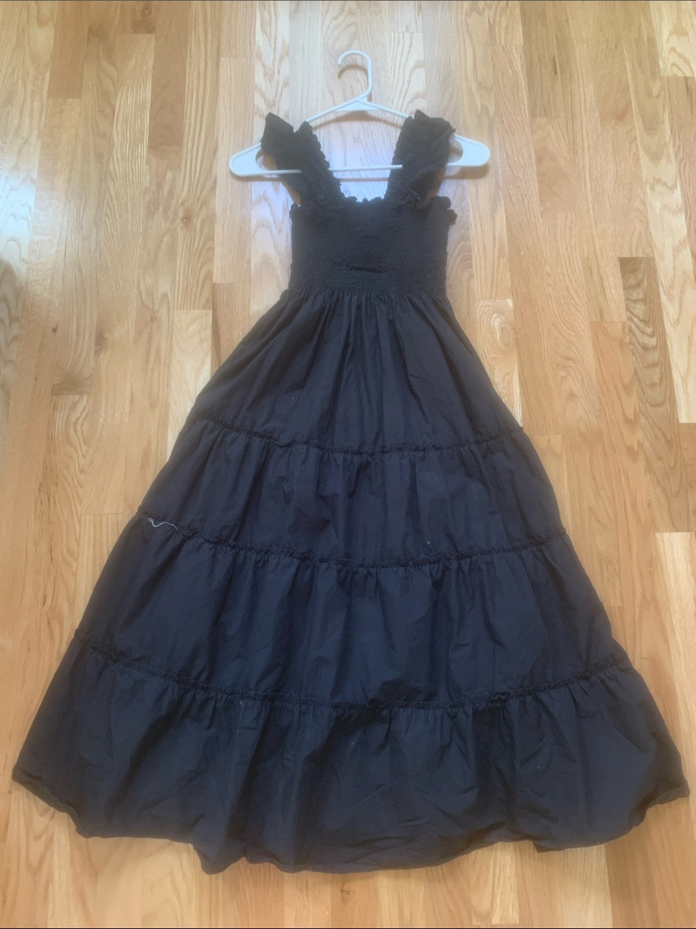 Quince Black Organic Cotton Smocked Midi Dress Sz S